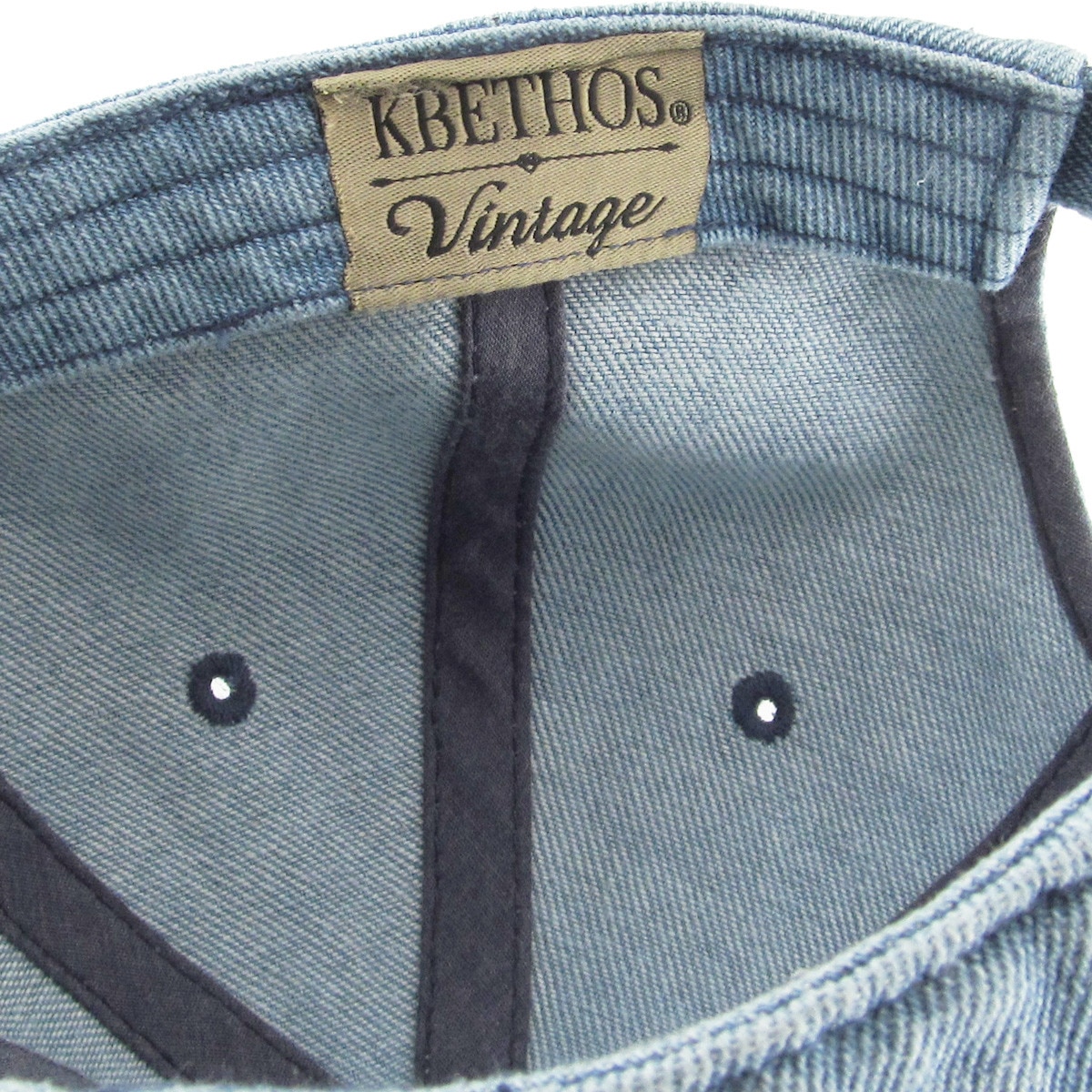 Light Denim Distressed Vintage Baseball Cap Inside Turned Over View